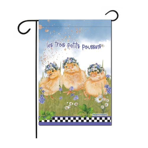 Chickens Three Little Chicks Floral Garden Flag Double Sided 12 x 17 in. 