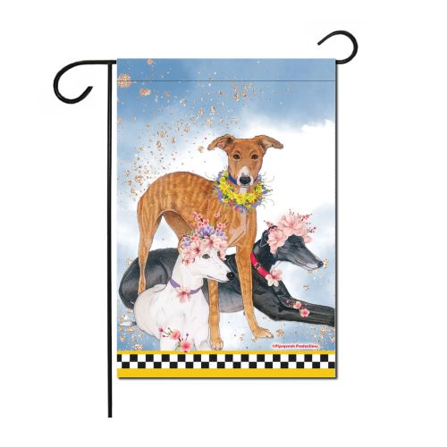 Greyhound Trio Floral Garden Flag Double Sided 12 x 17 in. 