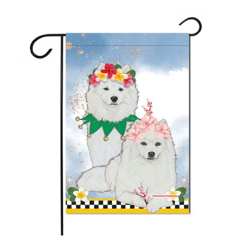 American Eskimo Floral Garden Flag Double Sided 12 x 17 in. 
