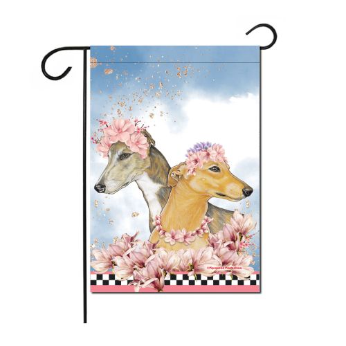 Greyhound Portrait Floral Garden Flag Double Sided 12 x 17 in. 