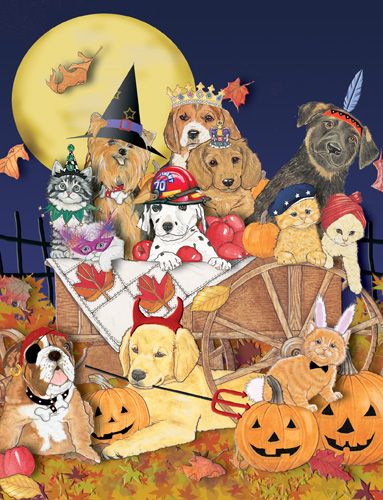 Dog and Cat Group Halloween Cards 10 cards 10 envelopes