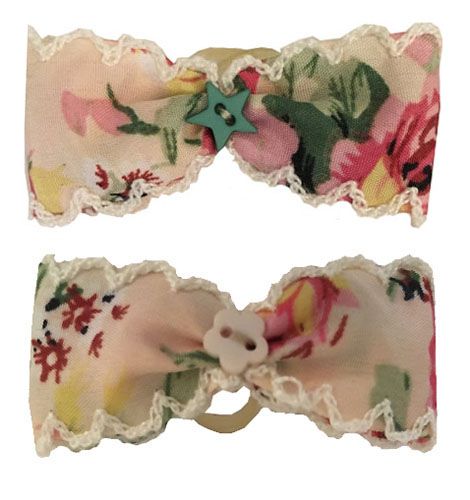 Dog Hair Bows Summer Spring Duo, Creme Polka Dot with Flowers