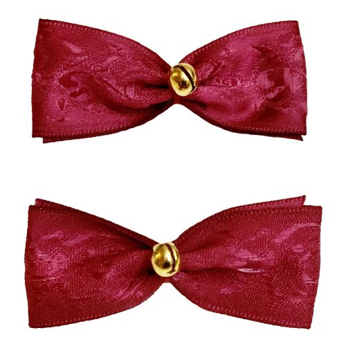 Dog Hair Bows Two Burgundy Satin with Jingle Bells