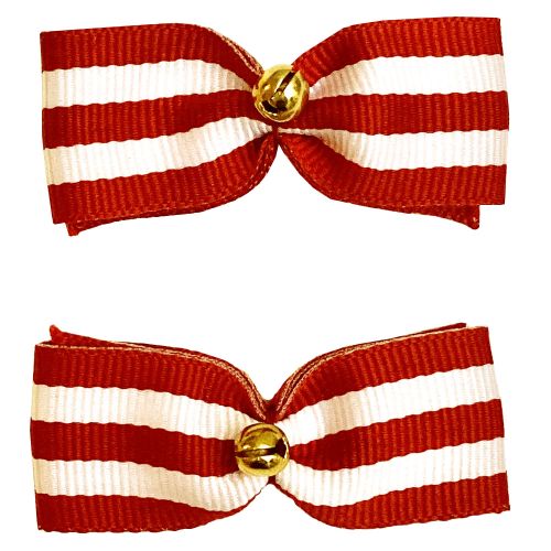 Dog Hair Bows Two Red Candy Stripe with Jingle Bells