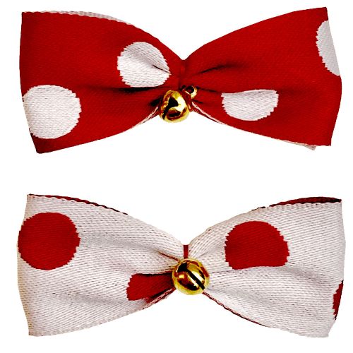 Dog Hair Bows Two Red and White Polka Dot with Jingle Bells