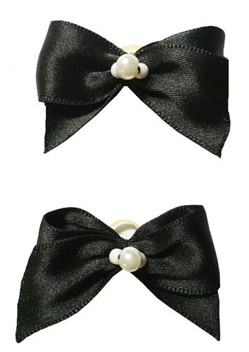 Dog Hair Bows Two Black Tux Satin with Pearls