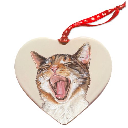 Cat's Meow Porcelain Heart Ornament Double-Sided