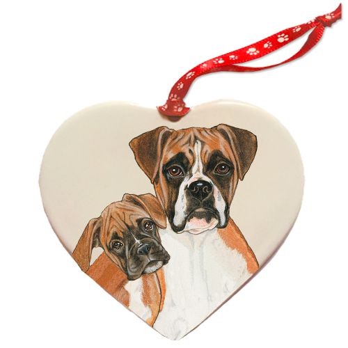 Boxer Porcelain Heart Ornament Double-Sided