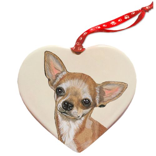 Chihuahua Porcelain Pet Gift Heart Ornament Double-sided