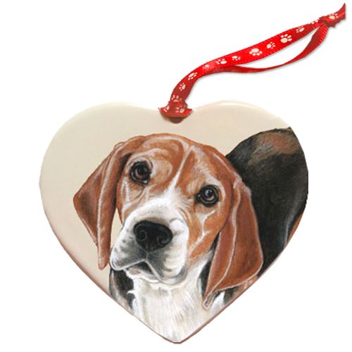 Beagle Porcelain Pet Gift Heart Ornament Double-Sided