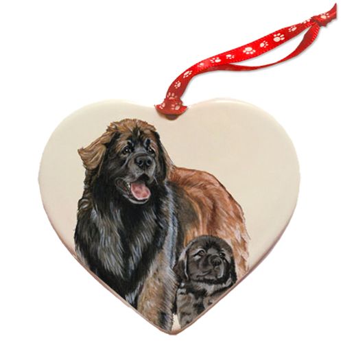 Leonberger Porcelain Pet Gift Heart Ornament