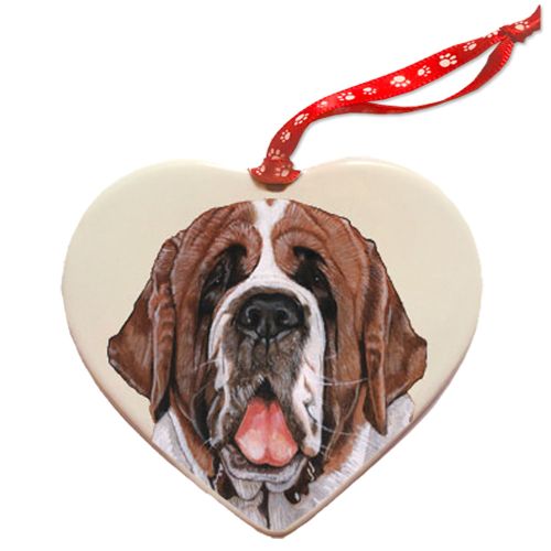 Saint Bernard Porcelain Pet Gift Heart Ornament