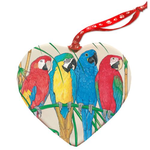 Macaw Parrot Porcelain Pet Gift Heart Ornament