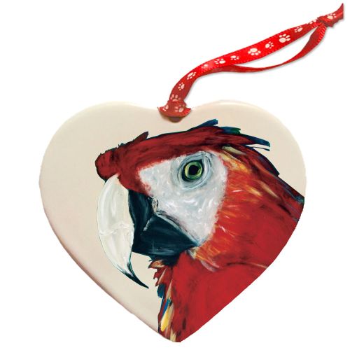 African Grey Parrot Porcelain Pet Gift Heart Ornament 