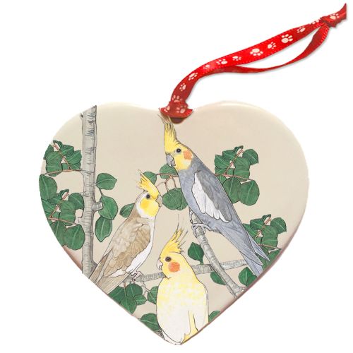 Cockatiel Parrot Porcelain Heart Ornament Double-sided