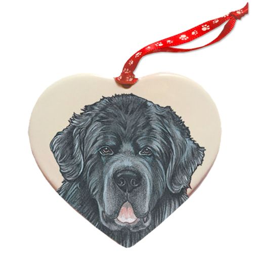 Newfoundland Newfie Dog Porcelain Pet Gift Heart Ornament