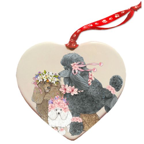 Poodle Dog Porcelain Floral Heart Shaped Ornament Décor Pet Gift