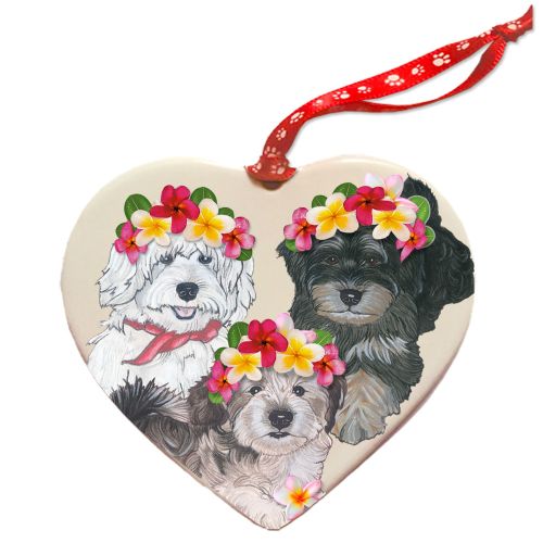 Havanese Dog Porcelain Floral Heart Shaped Ornament Décor Pet Gift