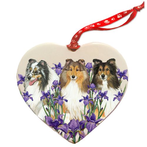 Shetland Sheepdog Sheltie Dog Porcelain Floral Heart Shaped Ornament Décor Pet Gift