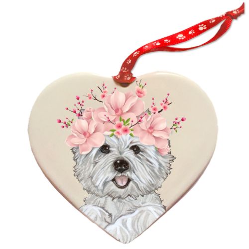 West Highland Terrier Westie Dog Porcelain Floral Heart Shaped Ornament Décor Pet Gift