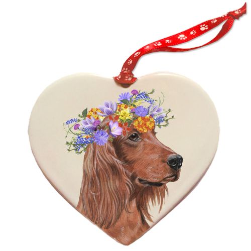 Irish Setter Dog Porcelain Floral Heart Shaped Ornament Décor Pet Gift
