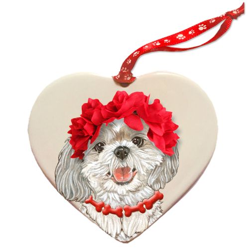 Shih Tzu Porcelain Valentine’s Day Heart Ornament Pet Gift