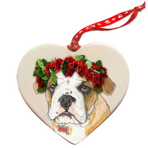 Bulldog Porcelain Valentine’s Day Heart Ornament Double-Sided