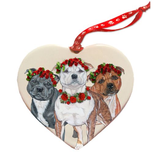 Staffordshire Bull Terrier Staffie Dog Porcelain Valentine’s Day Heart Ornament Pet Gift