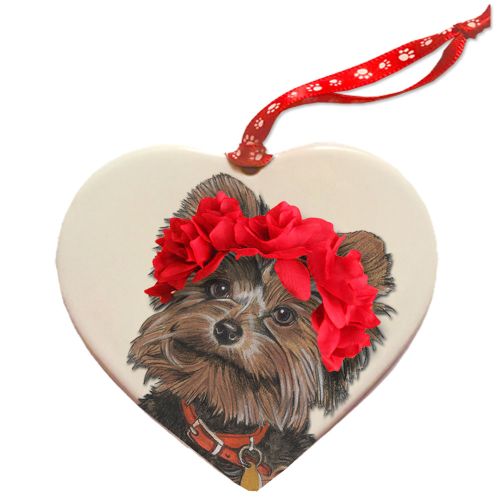 Yorkshire Terrier Yorkie Dog Porcelain Valentine’s Day Heart Ornament Pet Gift