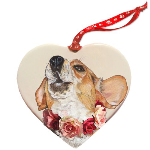 Beagle Porcelain Valentine’s Day Heart Shaped Ornament Double-Sided 