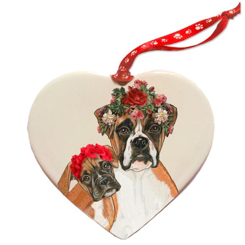 Boxer Porcelain Valentine’s Day Heart Ornament Double-Sided
