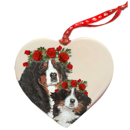 Bernese Mountain Dog Porcelain Valentine’s Day Heart Ornament Double-Sided