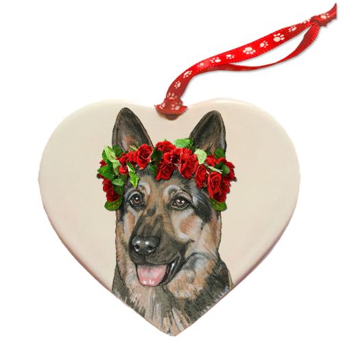 German Shepherd Porcelain Valentine’s Day Heart Ornament Double-Sided