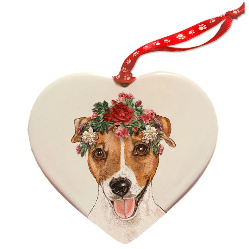 Jack Russell Terrier Porcelain Valentine’s Day Heart Ornament Pet Gift