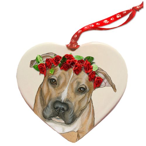 Pit Bull Porcelain Valentine’s Day Heart Ornament Pet Gift