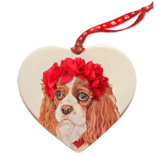 Cavalier King Charles Porcelain Valentine’s Day Heart Ornament Double-Sided