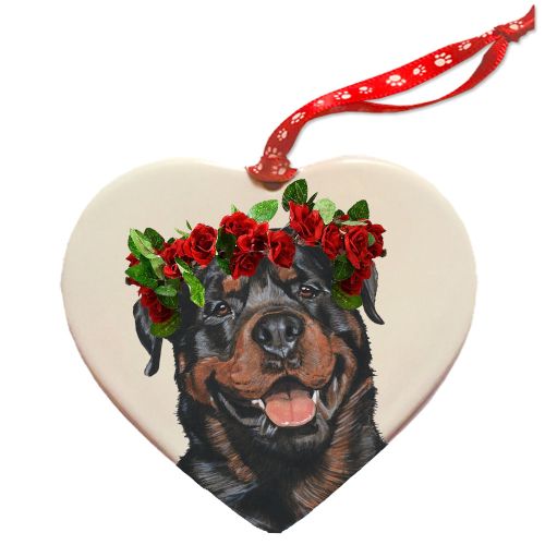 Rottweiler Rottie Dog Porcelain Valentine’s Day Heart Ornament Pet Gift
