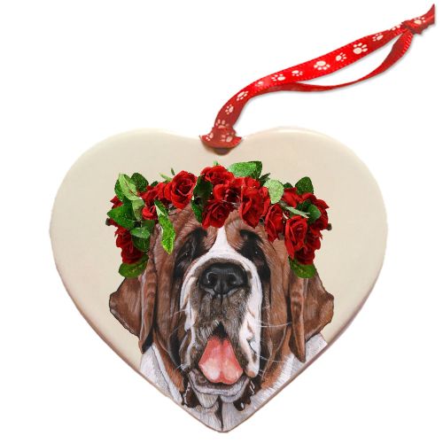 Saint Bernard Porcelain Valentine’s Day Heart Ornament Pet Gift