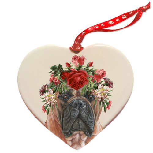 Bullmastiff Porcelain Valentine’s Day Heart Ornament Double-Sided