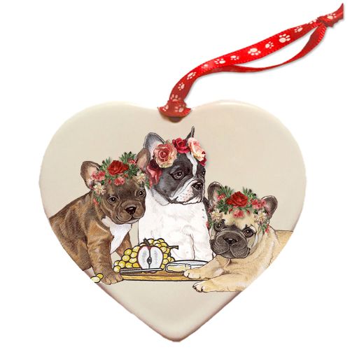 French Bulldog Porcelain Valentine’s Day Heart Ornament Double-Sided