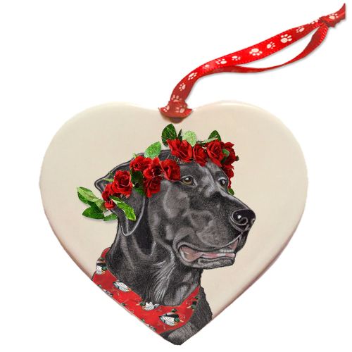 Labrador Retriever Black Lab Porcelain Valentine’s Day Heart Ornament Pet Gift