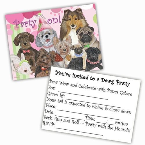 Dog Party Invitation Postcard 5 x 7 with envelope