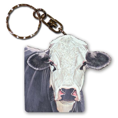 Cow Black And White Holstein Cow Keychain Wooden