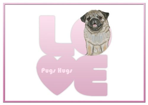 Pug Love Note Card 3.5 x 5 with envelope