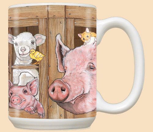 Barnyard Cow Pig Chicken Farm Animal Ceramic Coffee Mug Tea Cup 15 oz  