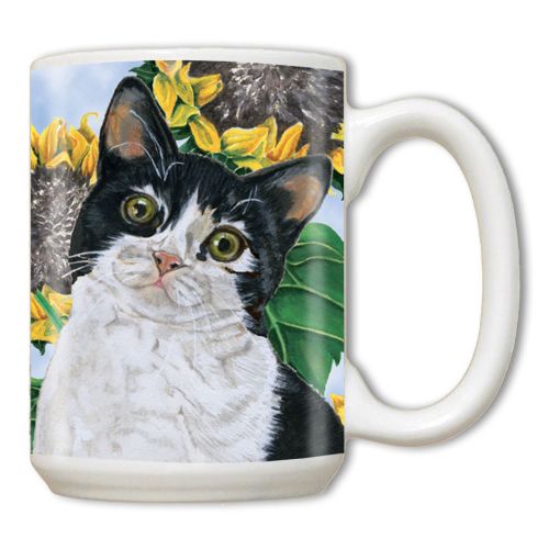 Cat Black and White Tuxedo, Ceramic Coffee Mug Tea Cup 15 oz 