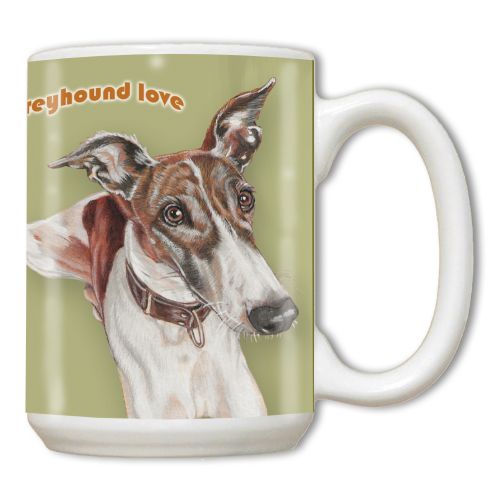 Greyhound Brindle and White, Ceramic Coffee Mug Tea Cup 15 oz