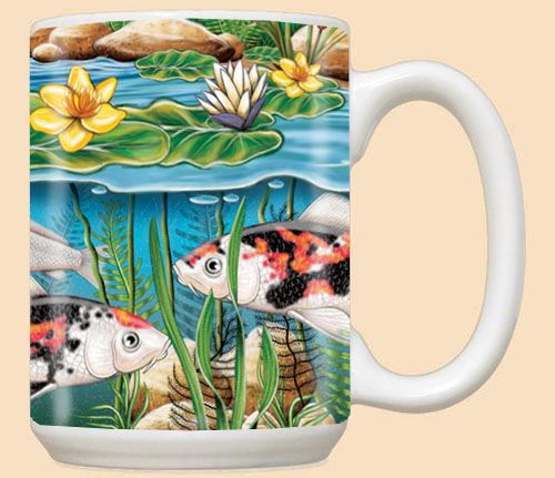Koi Ceramic Coffee Mug Tea Cup 15 oz