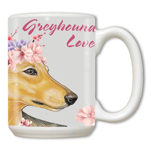 Greyhound Floral Ceramic Coffee Mug Tea Cup 15 oz