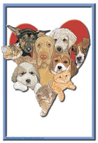 Dogs with Cats Have a Heart Birthday Card 5 x 7 with Envelope